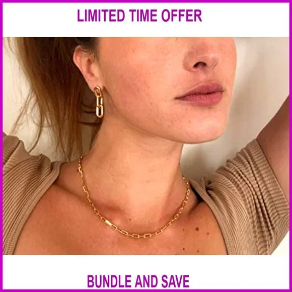 18K Gold Plated Paperclip Necklace Chain 4MM 18 Inch Lobster Clasp